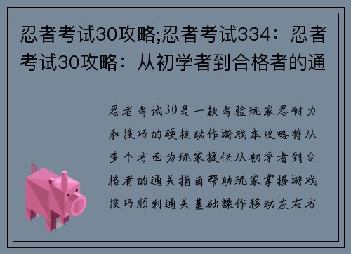 忍者考试30攻略;忍者考试334：忍者考试30攻略：从初学者到合格者的通关指南